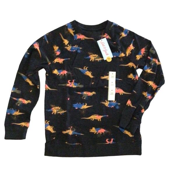 BRAND NEW Boys 8/10 Medium DINO PRINT T-SHIRT Long Sleeve Cat & Jack Black Grey - Picture 1 of 4